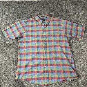 Vintage Flying Scotsman Mens L Short Sleeve Plaid Button Shirt Large